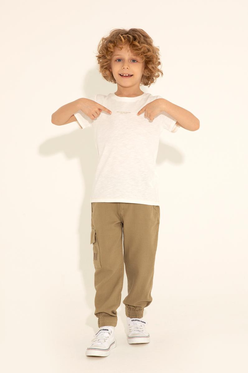 Erkek Çocuk Ekru Bisiklet Yaka Tişört