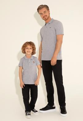 Erkek Çocuk Gri Melanj Basic Polo Yaka Tişört - 50284814080