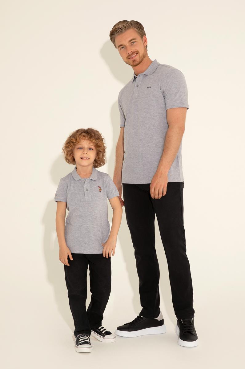 Erkek Çocuk Gri Melanj Basic Polo Yaka Tişört