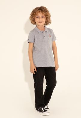 Erkek Çocuk Gri Melanj Basic Polo Yaka Tişört - 50284814080