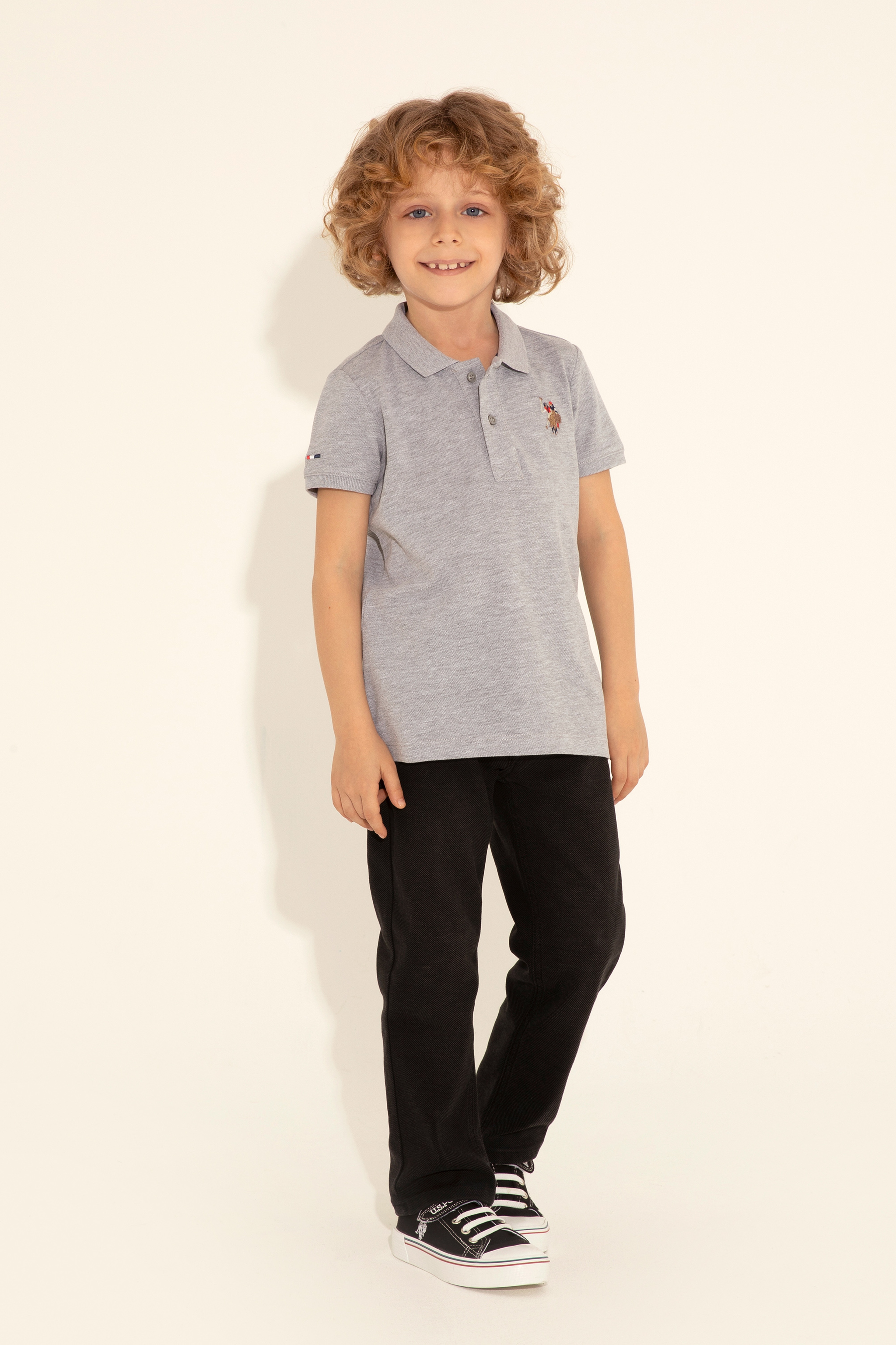 Erkek Çocuk Gri Melanj Basic Polo Yaka Tişört