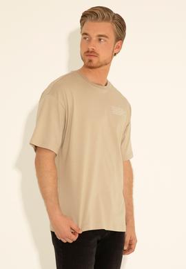 Erkek Comfort Fit Bisiklet Yaka Açık Haki Tişört - 50281566001