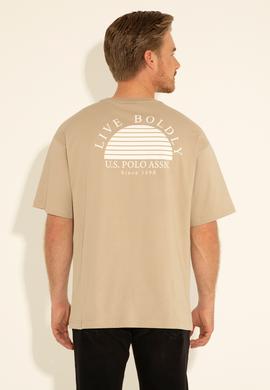 Erkek Comfort Fit Bisiklet Yaka Açık Haki Tişört - 50281566001