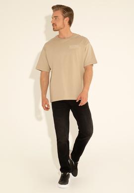 Erkek Comfort Fit Bisiklet Yaka Açık Haki Tişört - 50281566001