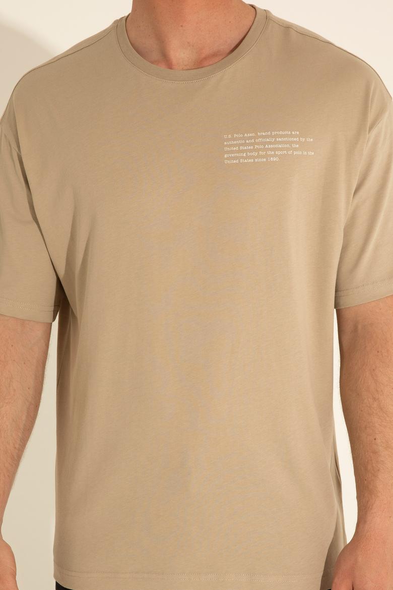 Erkek Comfort Fit Bisiklet Yaka Açık Haki Tişört - 50281566001