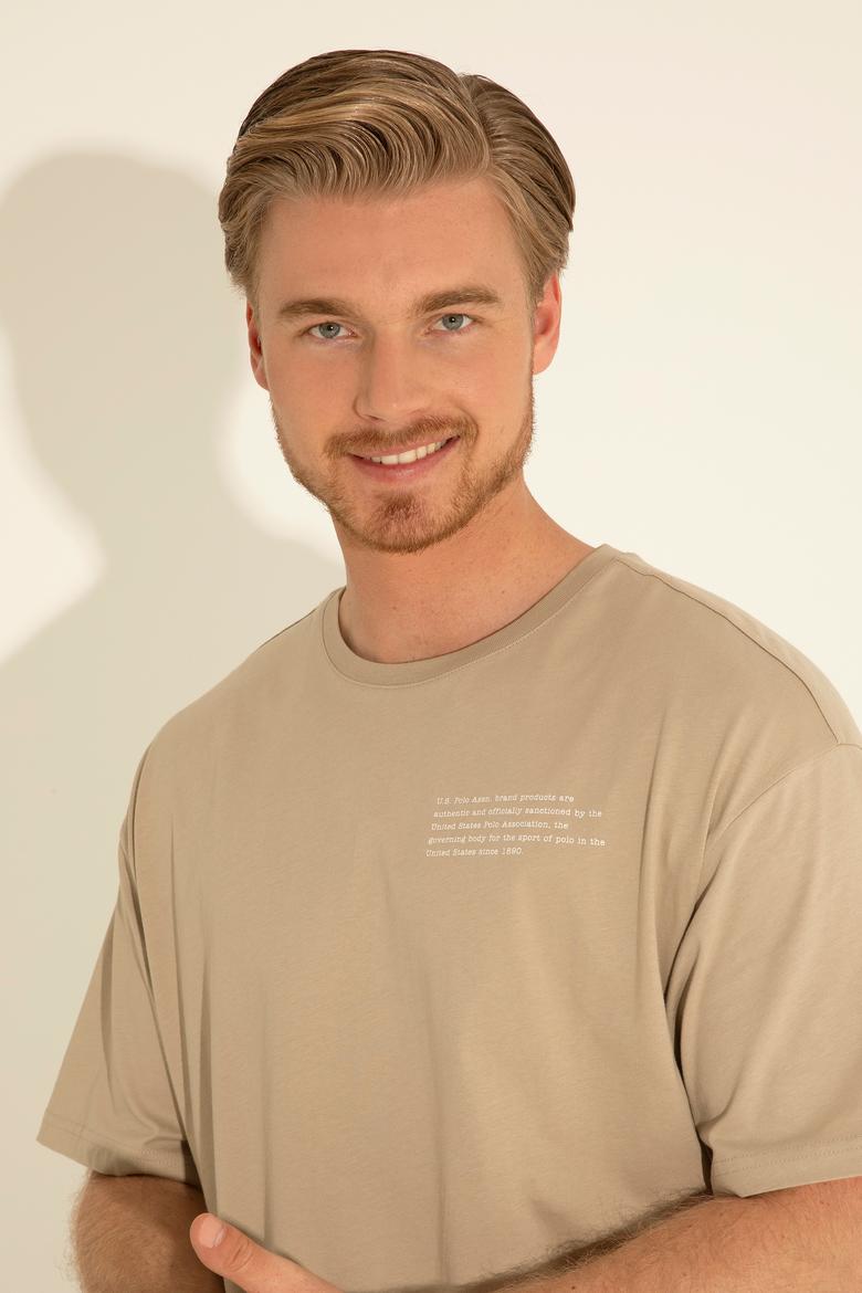 Erkek Comfort Fit Bisiklet Yaka Açık Haki Tişört - 50281566001