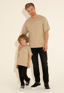 Erkek Comfort Fit Bisiklet Yaka Açık Haki Tişört - 50281566001