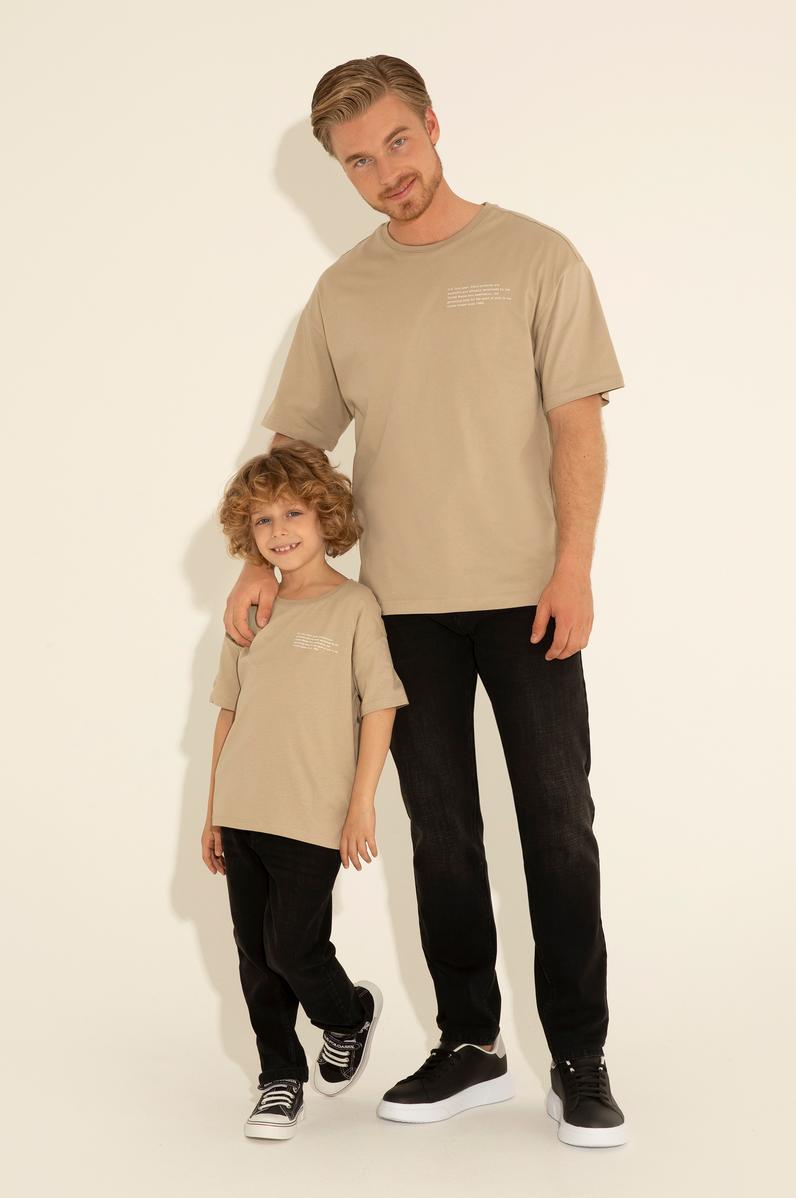 Erkek Comfort Fit Bisiklet Yaka Açık Haki Tişört