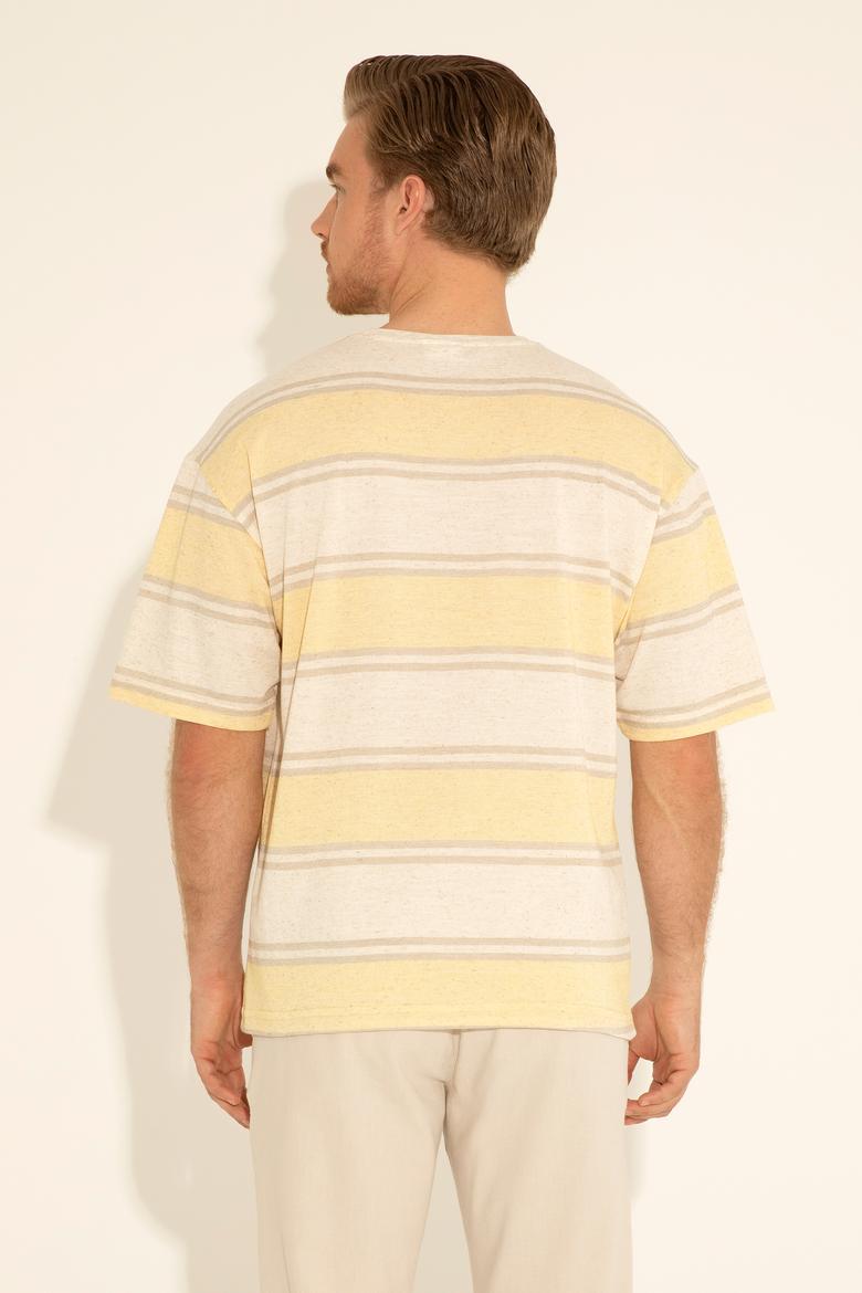 Erkek Comfort Fit Bisiklet Yaka Safran Tişört - 50282106081