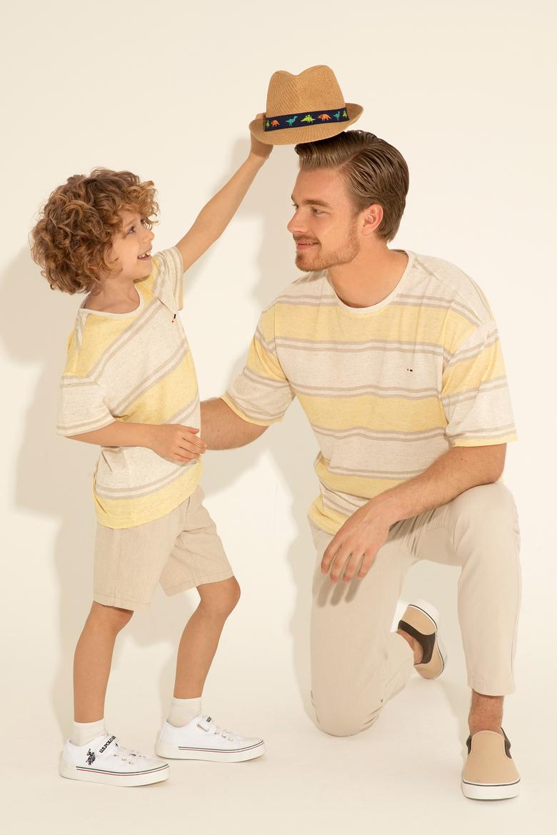 Erkek Comfort Fit Bisiklet Yaka Safran Tişört