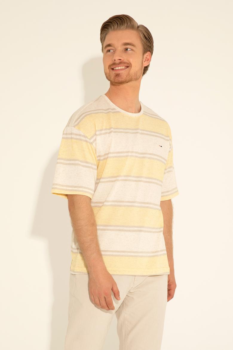 Erkek Comfort Fit Bisiklet Yaka Safran Tişört - 50282106081