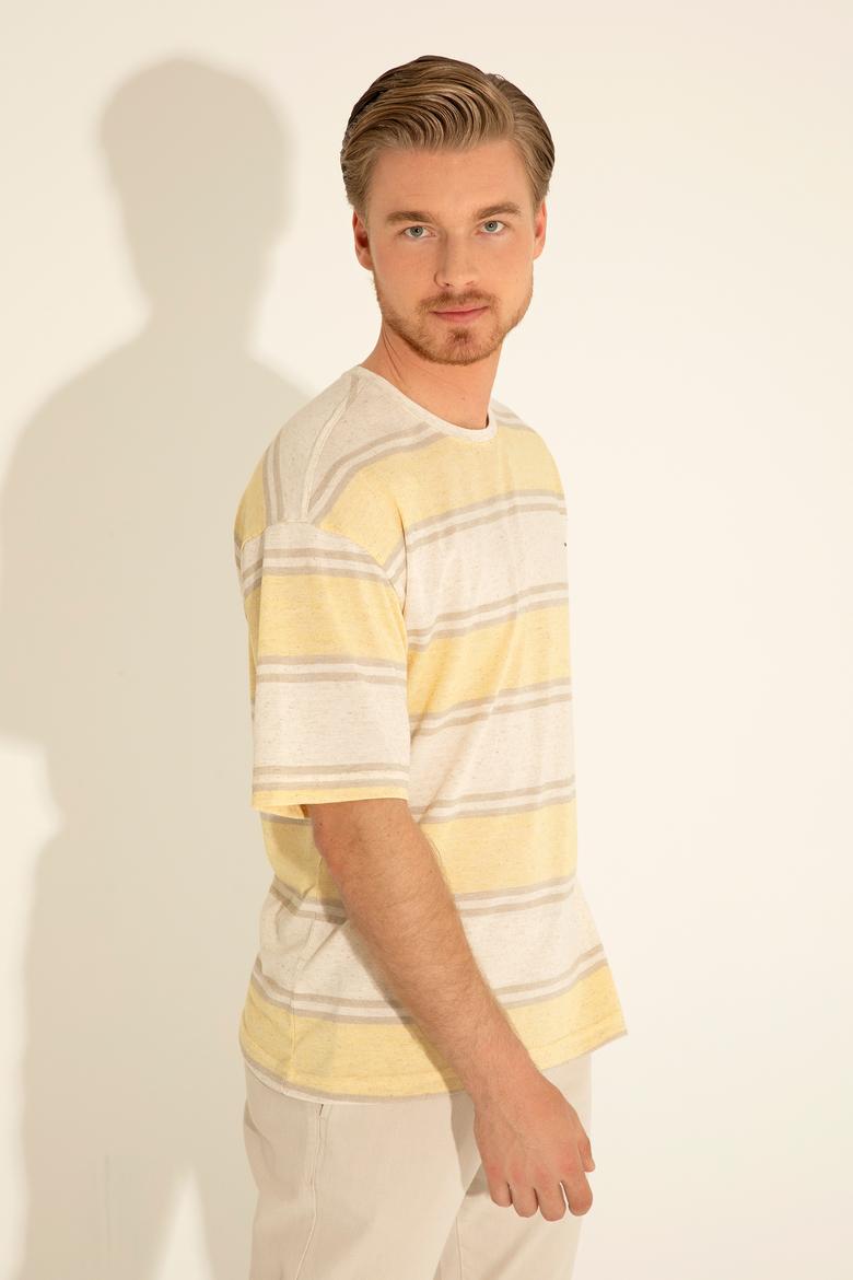 Erkek Comfort Fit Bisiklet Yaka Safran Tişört - 50282106081