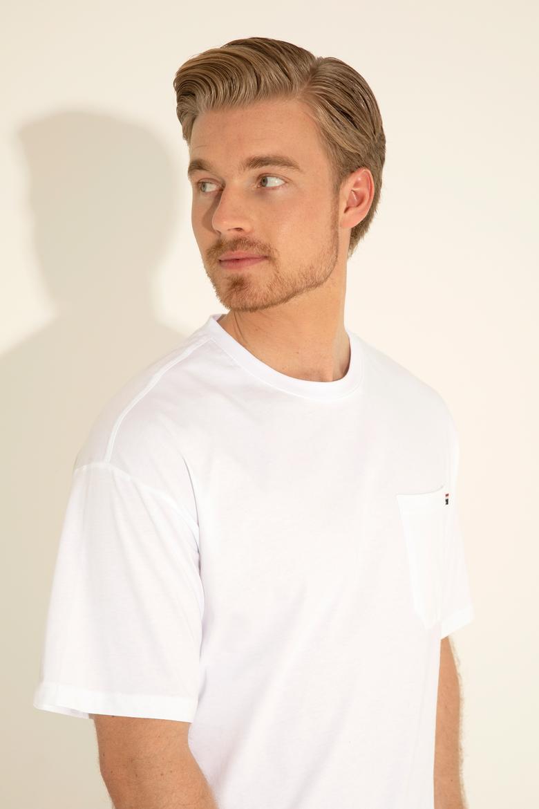 Erkek Comfort Fit Bisiklet Yaka Beyaz Tişört - 50287062001