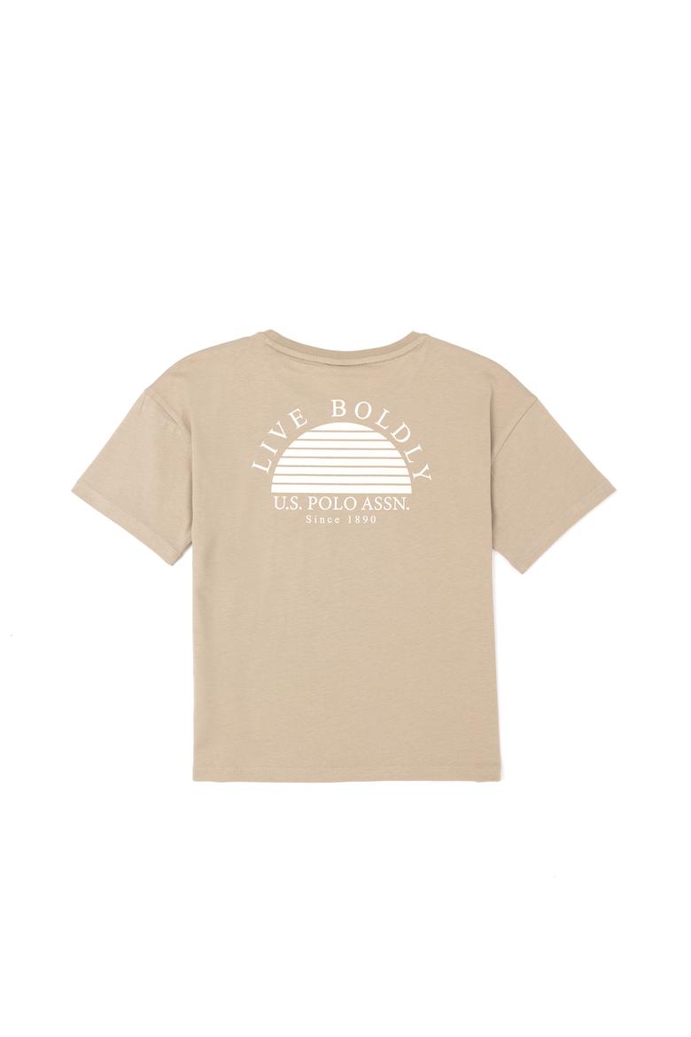 Erkek Çocuk Açık Haki Oversize Bisiklet Yaka Tişört - 50281570019