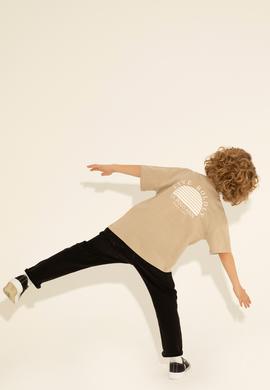 Erkek Çocuk Açık Haki Oversize Bisiklet Yaka Tişört - 50281570015