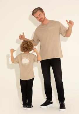 Erkek Çocuk Açık Haki Oversize Bisiklet Yaka Tişört - 50281570019