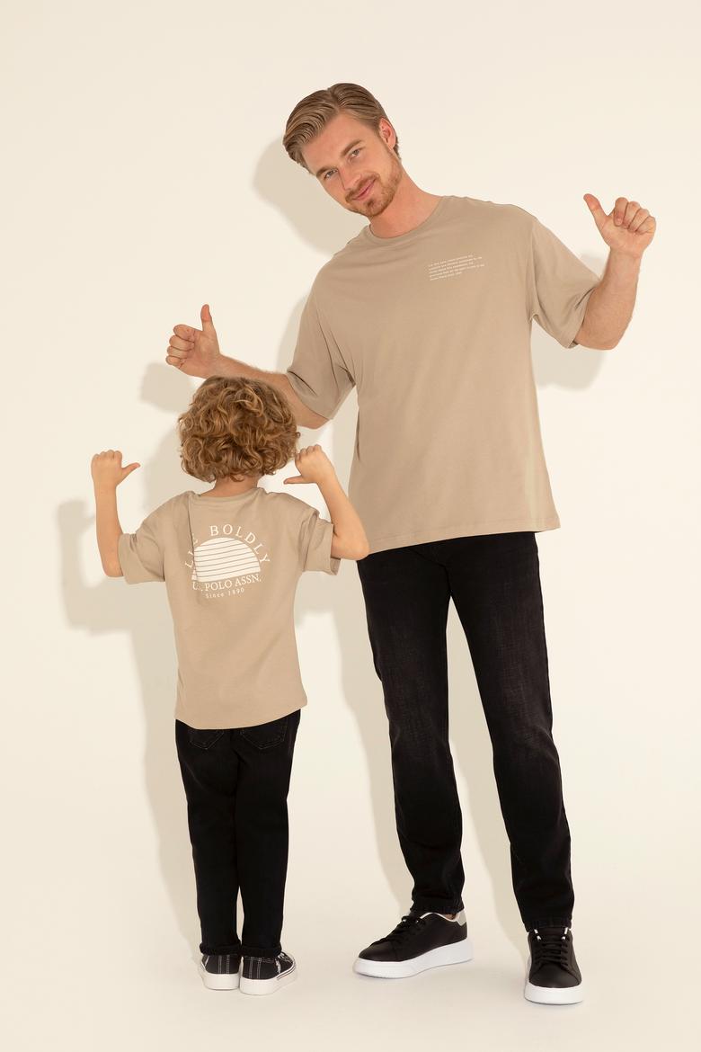 Erkek Çocuk Açık Haki Oversize Bisiklet Yaka Tişört