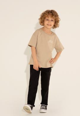 Erkek Çocuk Açık Haki Oversize Bisiklet Yaka Tişört - 50281570019