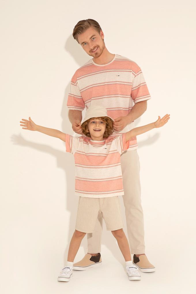 Erkek Çocuk Somon Oversize Bisiklet Yaka Tişört