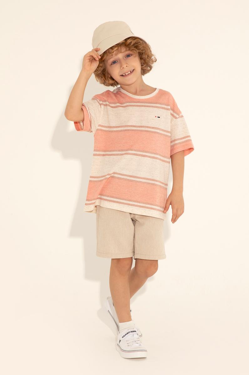 Erkek Çocuk Somon Oversize Bisiklet Yaka Tişört