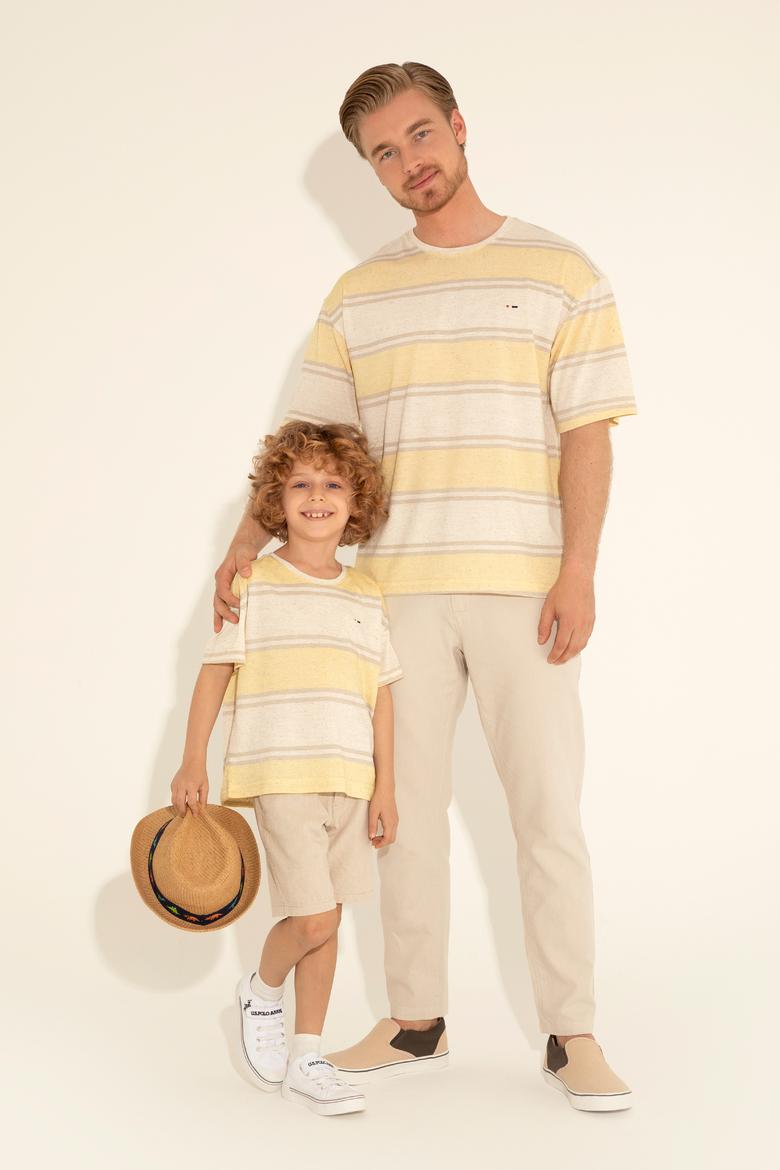 Erkek Çocuk Safran Oversize Bisiklet Yaka Tişört