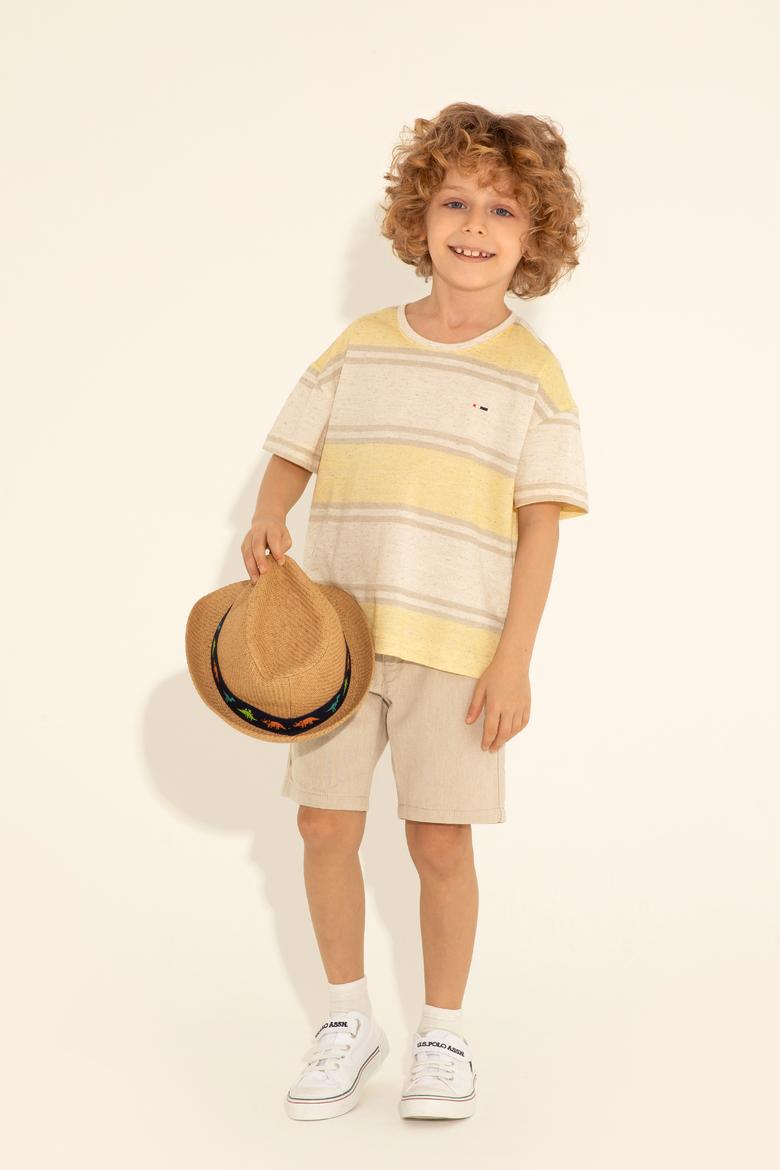 Erkek Çocuk Safran Oversize Bisiklet Yaka Tişört - 50282107044