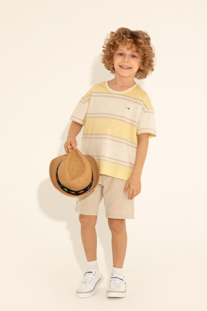 Erkek Çocuk Safran Oversize Bisiklet Yaka Tişört