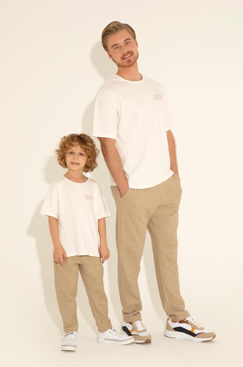 Erkek Çocuk Ekru Bisiklet Yaka Tişört