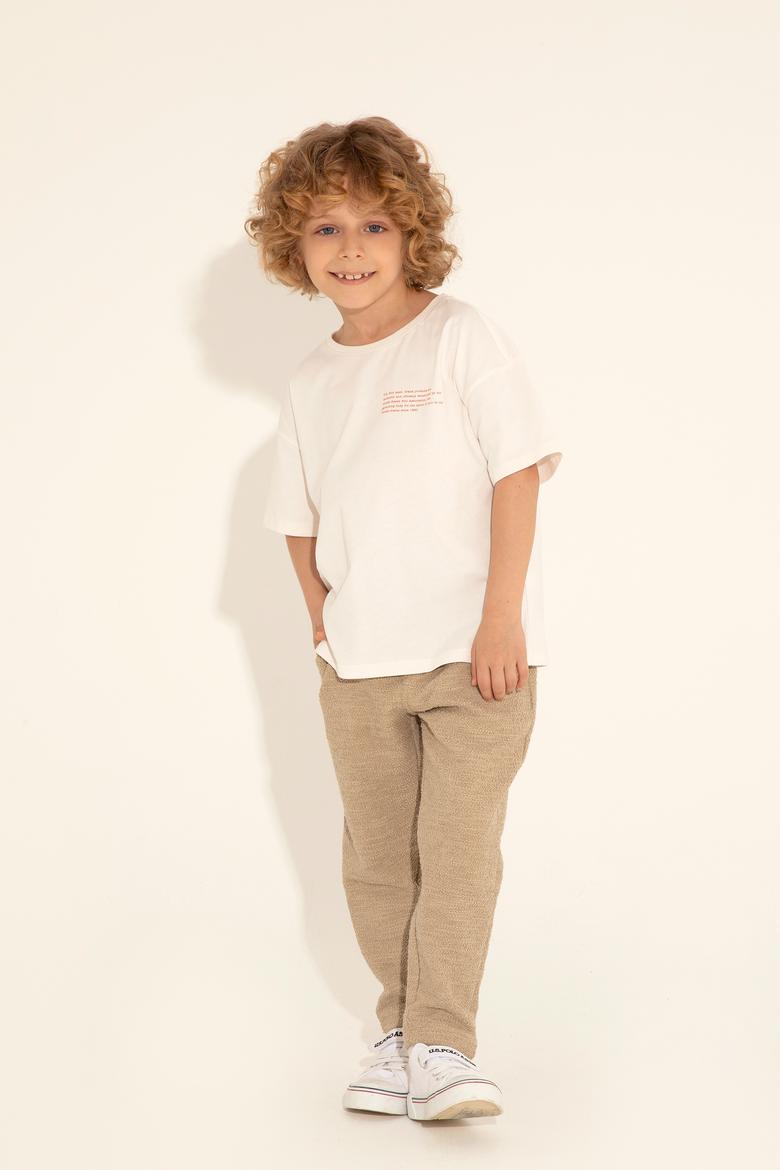 Erkek Çocuk Ekru Bisiklet Yaka Tişört - 50281570010