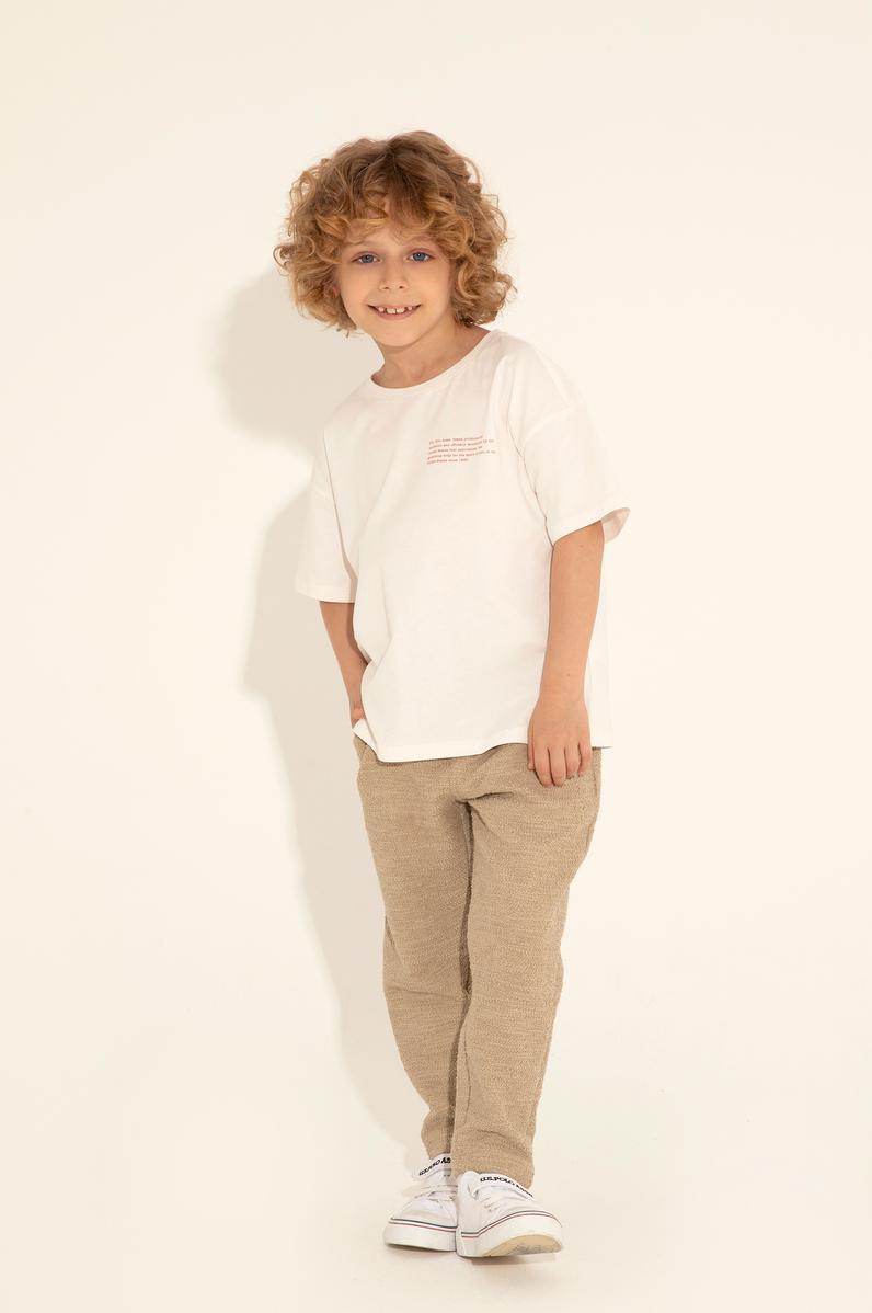 Erkek Çocuk Ekru Bisiklet Yaka Tişört