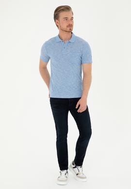 Erkek Slim Fit Polo Yaka Koyu Mavi Tişört - 50279560078