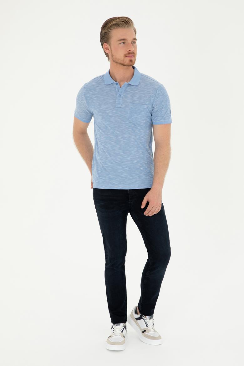 Erkek Slim Fit Polo Yaka Koyu Mavi Tişört - 50279560078
