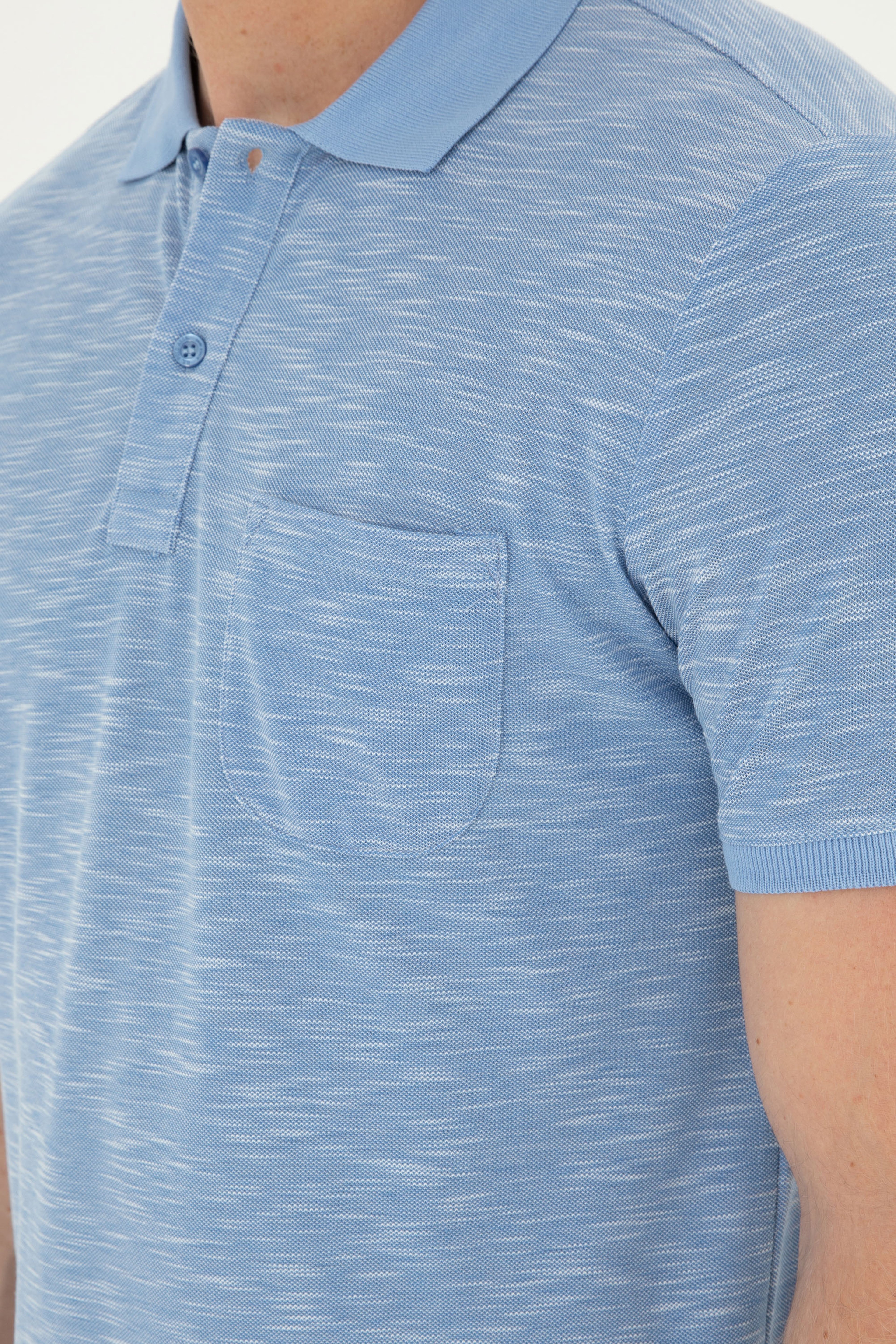 Erkek Slim Fit Polo Yaka Koyu Mavi Tişört - Image 7