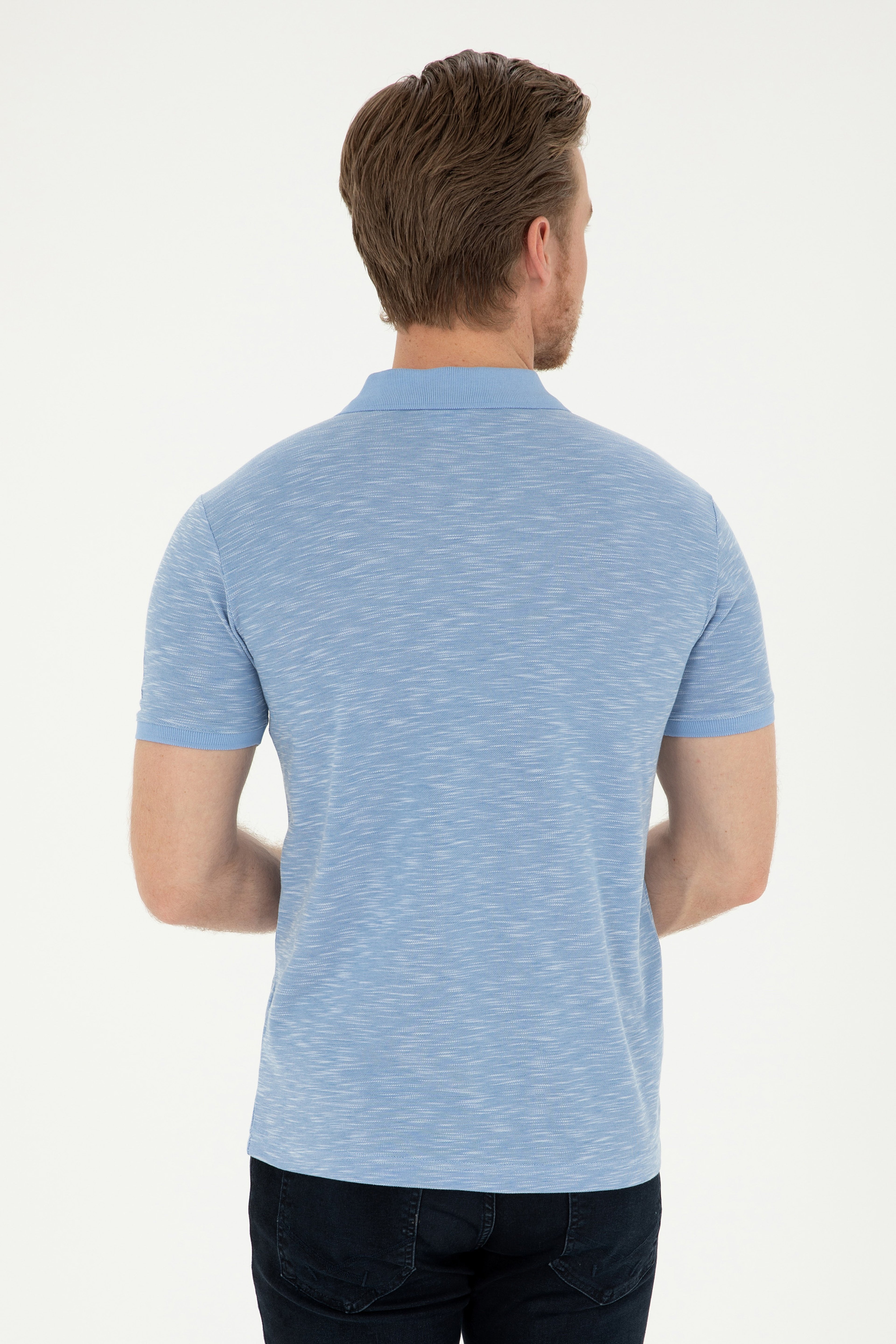 Erkek Slim Fit Polo Yaka Koyu Mavi Tişört