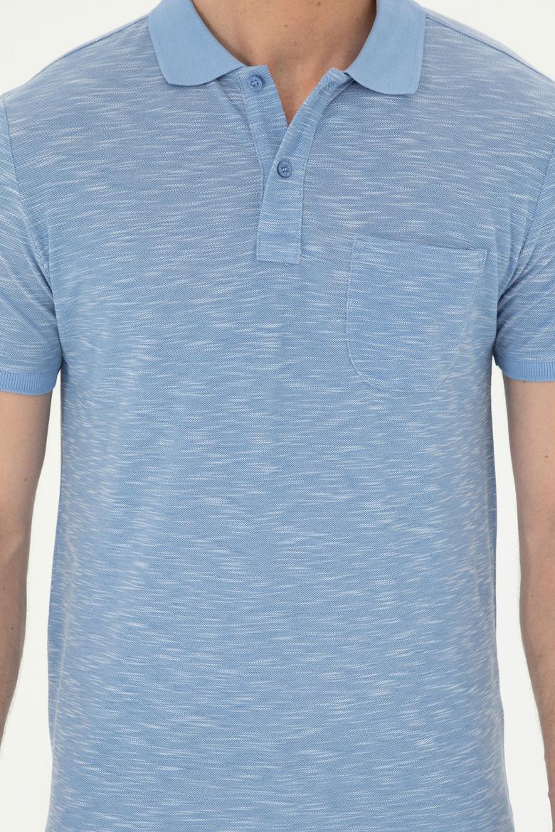 Erkek Slim Fit Polo Yaka Koyu Mavi Tişört - 50279560078