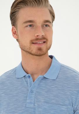 Erkek Slim Fit Polo Yaka Koyu Mavi Tişört - 50279560078