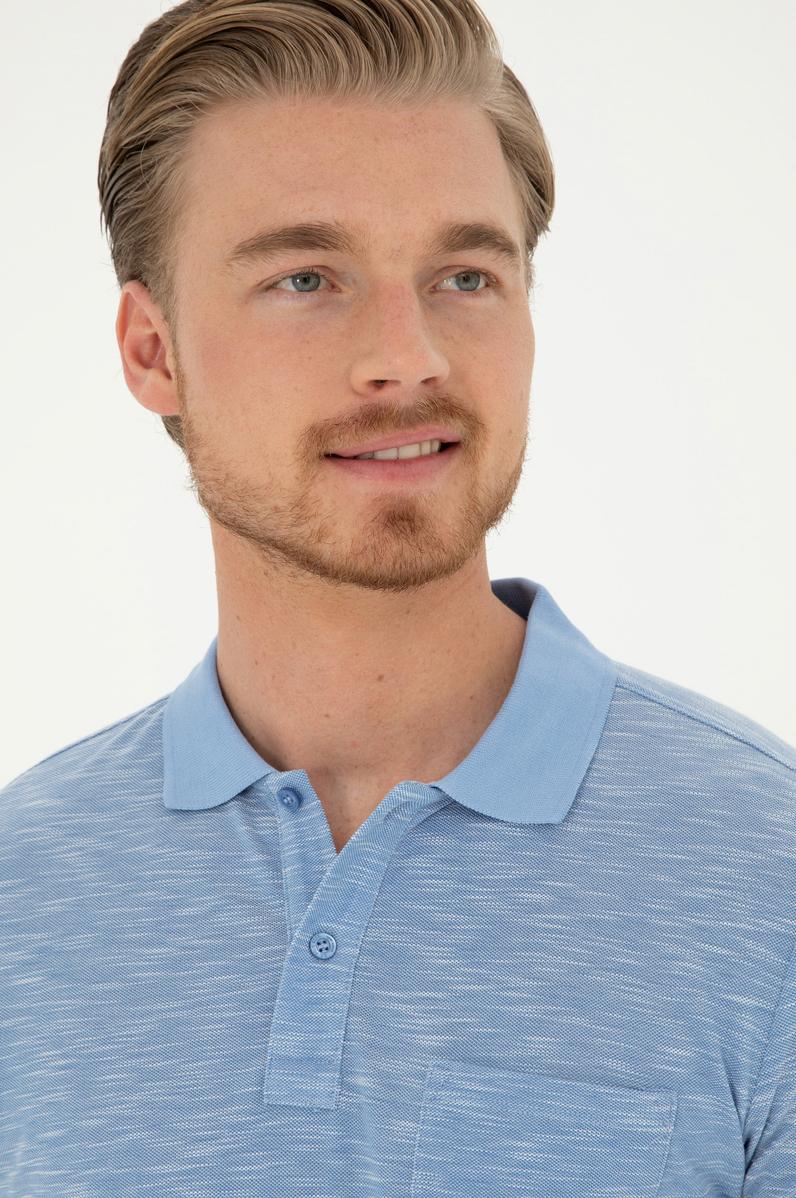 Erkek Slim Fit Polo Yaka Koyu Mavi Tişört