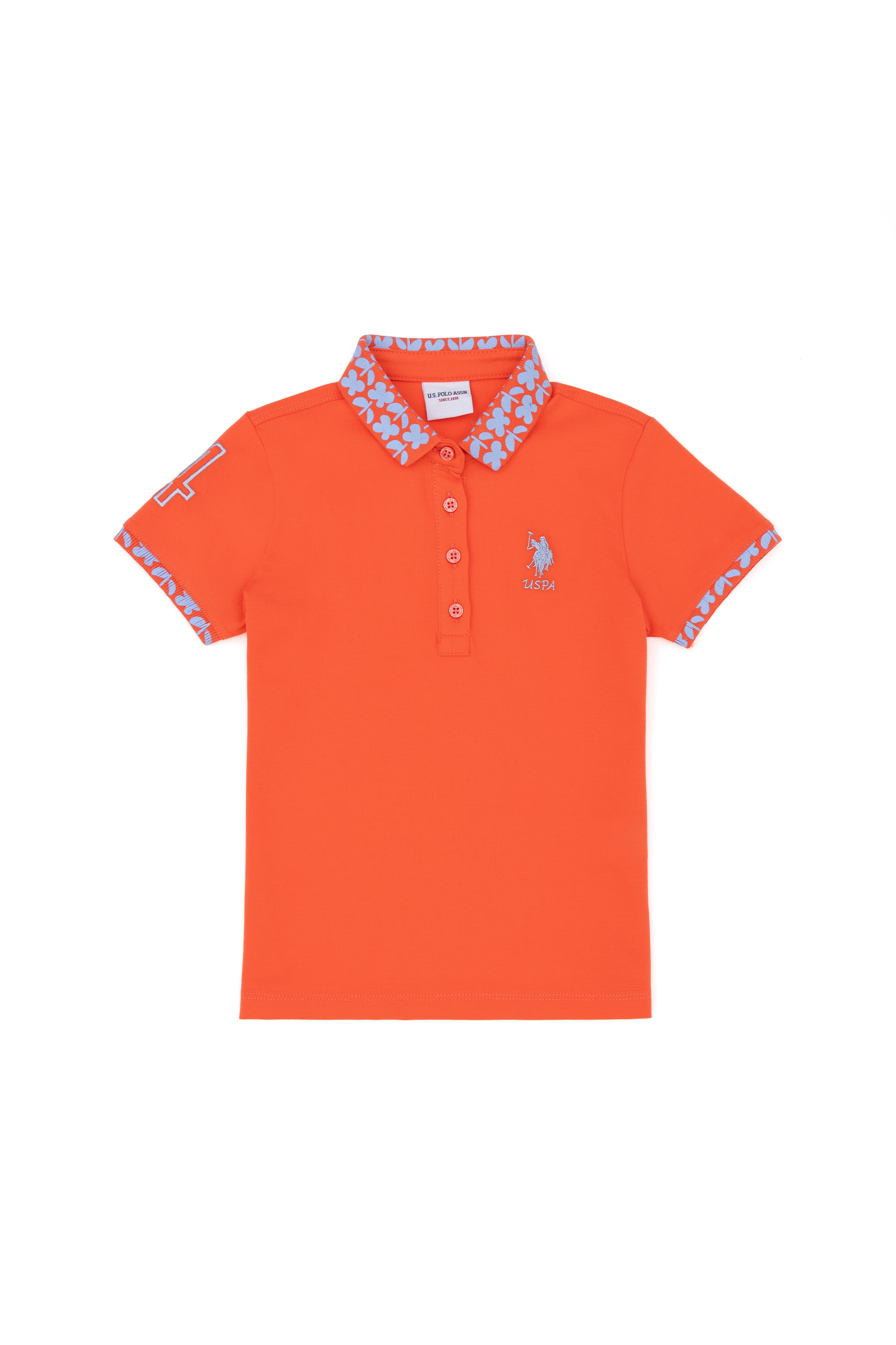 Kız Çocuk Nar Çiçeği Polo Yaka Basic Tişört - Image 1