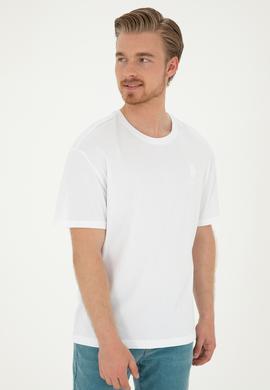 Erkek Comfort Fit Bisiklet Yaka Beyaz Tişört - 50281079019