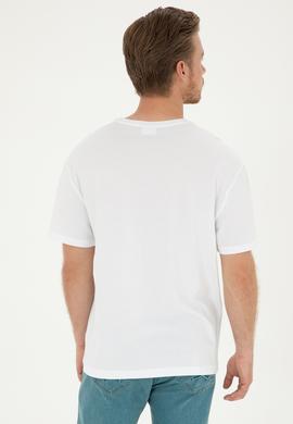 Erkek Comfort Fit Bisiklet Yaka Beyaz Tişört - 50281079019