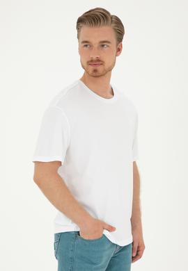 Erkek Comfort Fit Bisiklet Yaka Beyaz Tişört - 50281079019