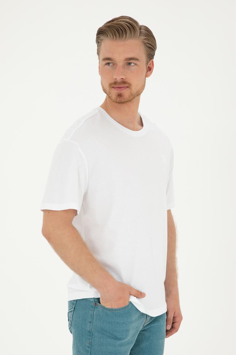 Erkek Comfort Fit Bisiklet Yaka Beyaz Tişört