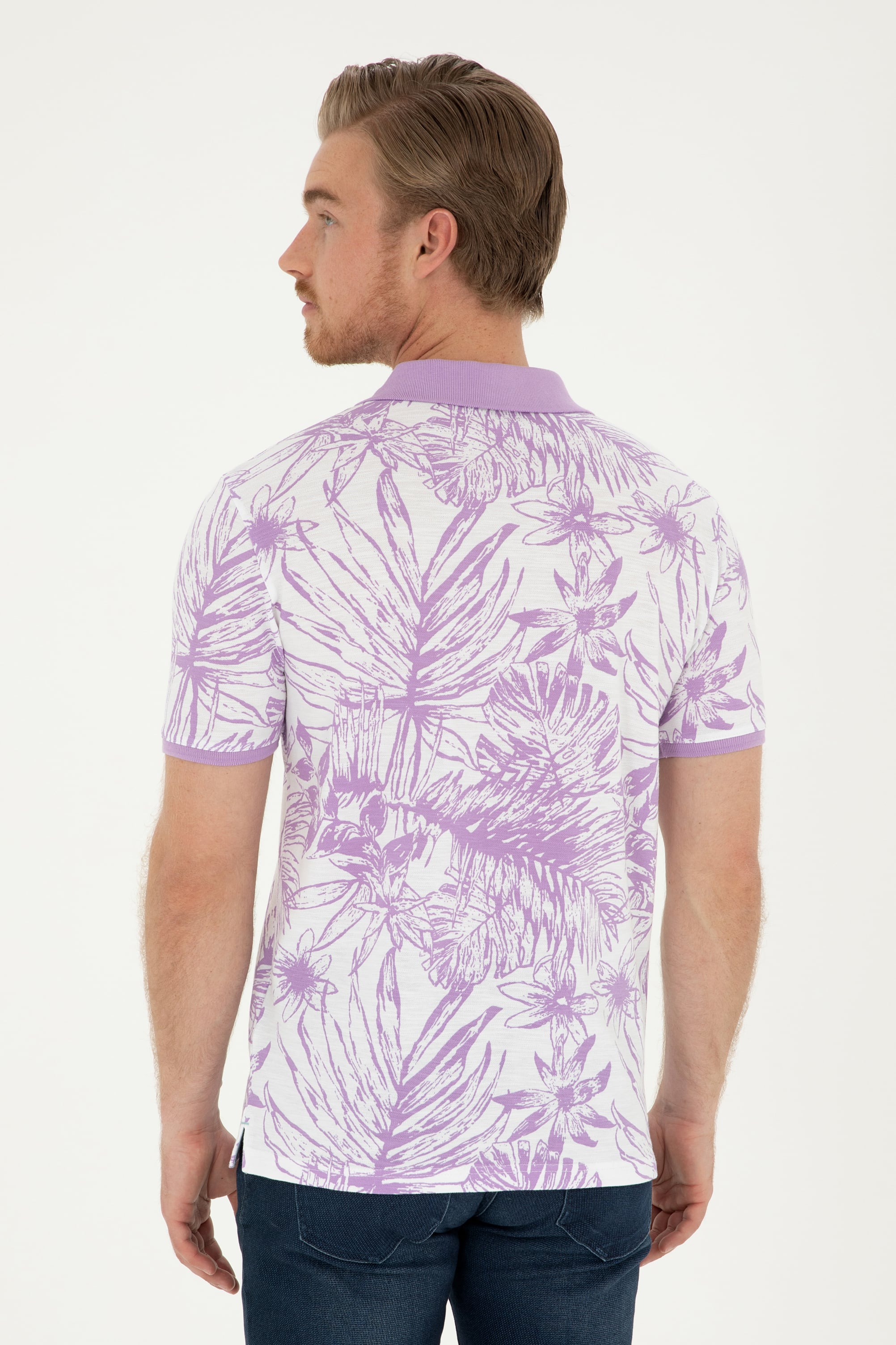 Erkek Regular Fit Polo Yaka Lila Tişört - Image 5