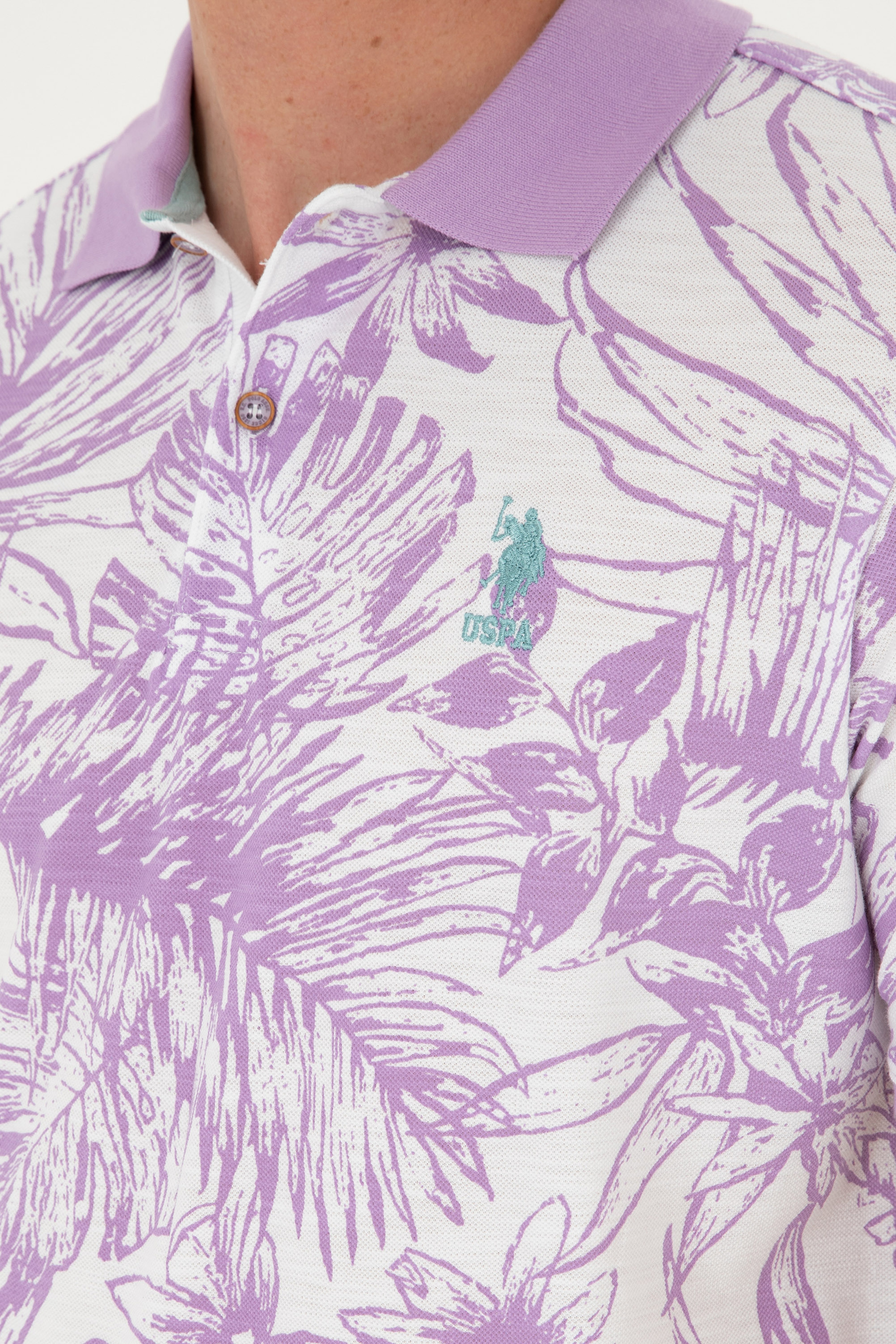 Erkek Regular Fit Polo Yaka Lila Tişört - Image 6