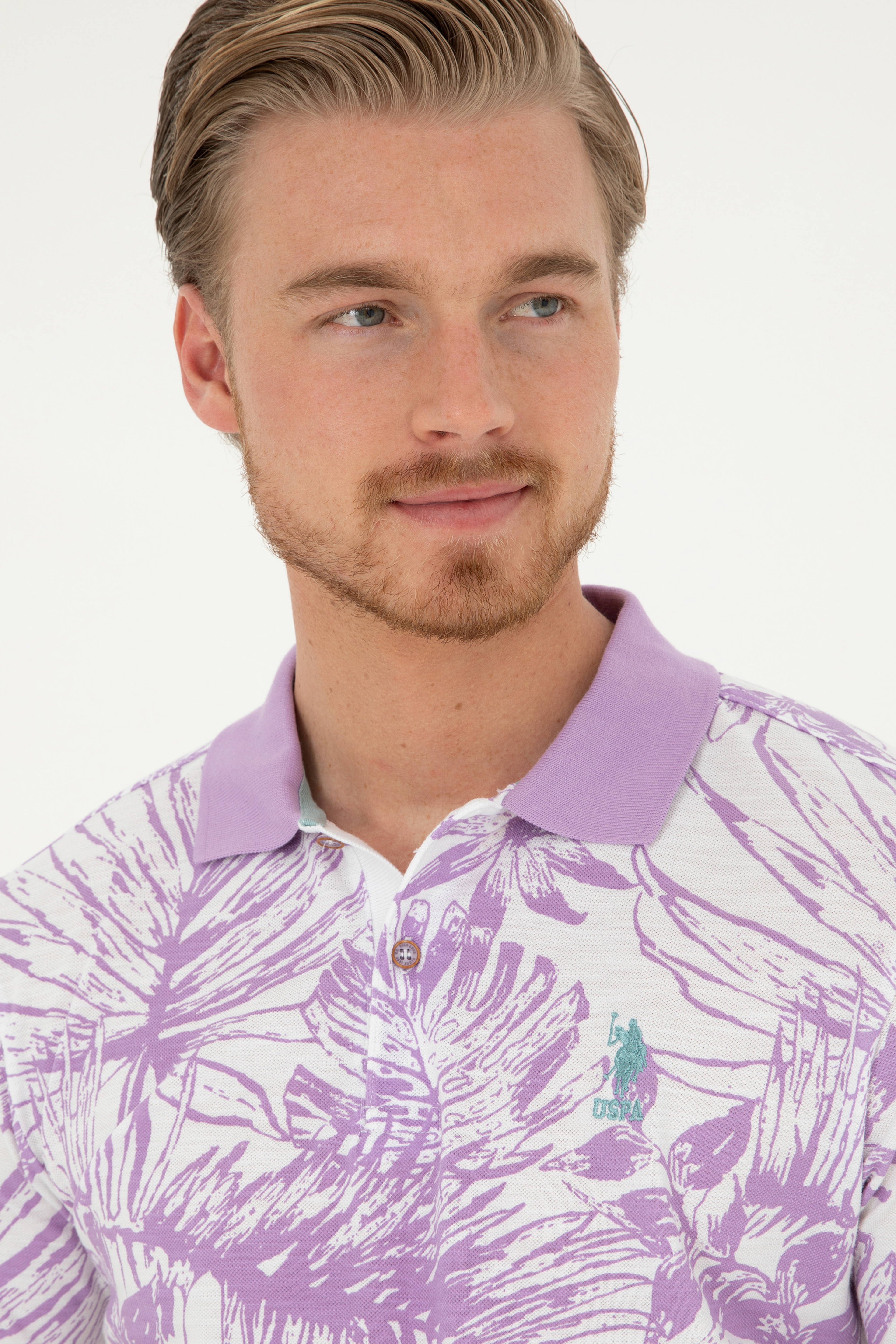 Erkek Regular Fit Polo Yaka Lila Tişört - Image 2