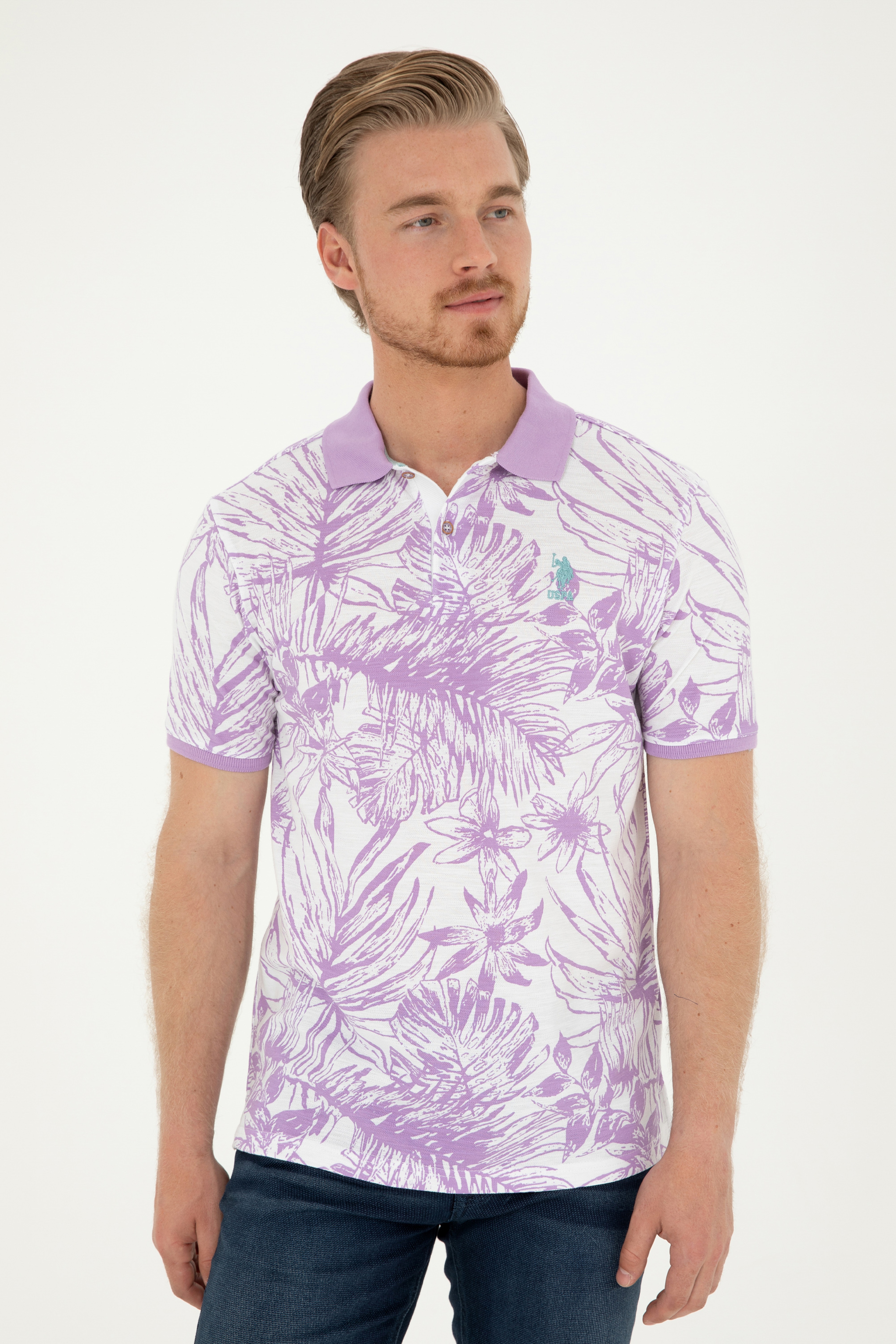 Erkek Regular Fit Polo Yaka Lila Tişört - Image 3