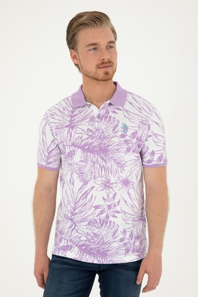 Erkek Regular Fit Polo Yaka Lila Tişört