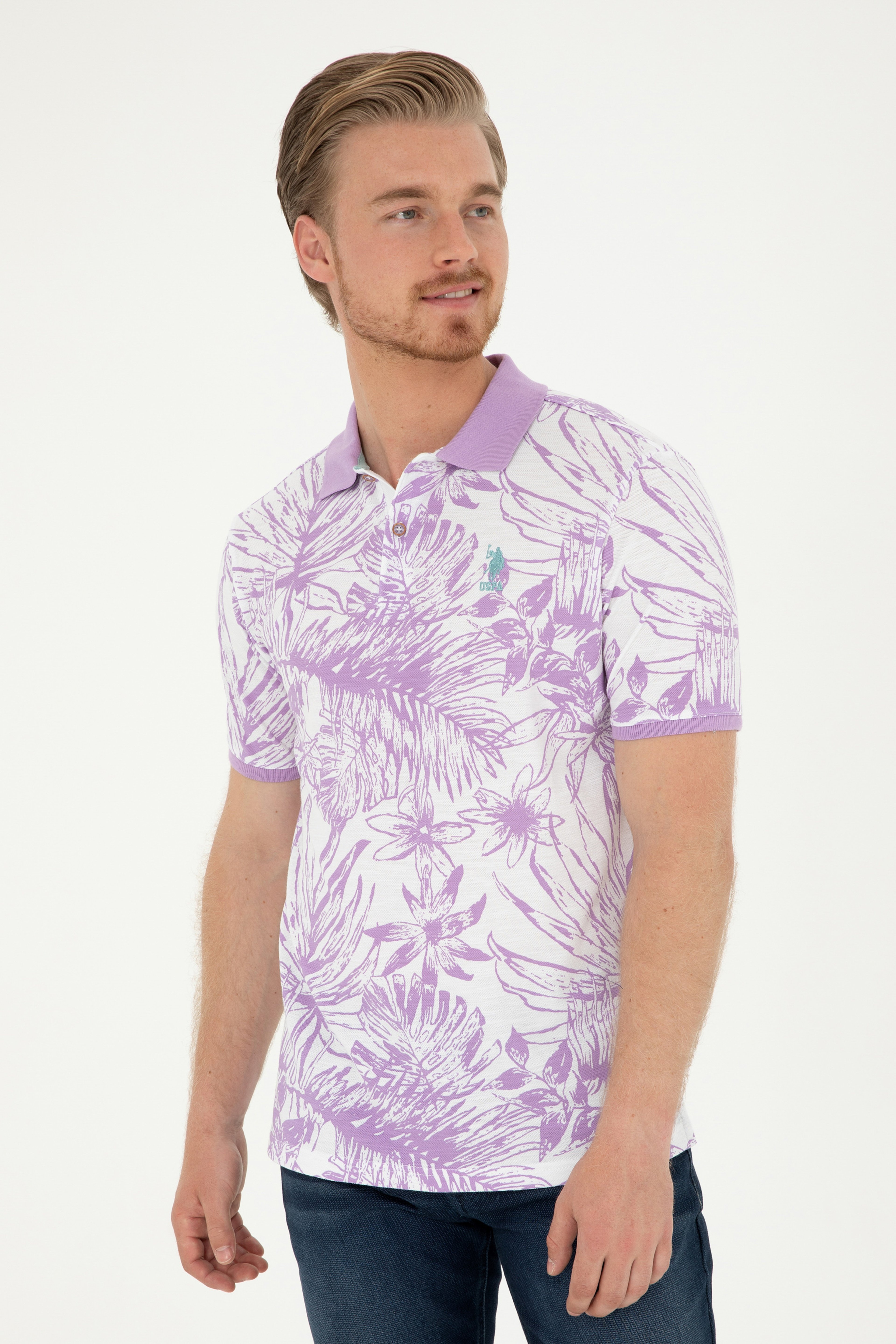 Erkek Regular Fit Polo Yaka Lila Tişört - Image 1
