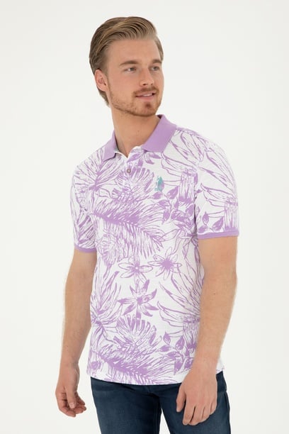 Erkek Regular Fit Polo Yaka Lila Tişört