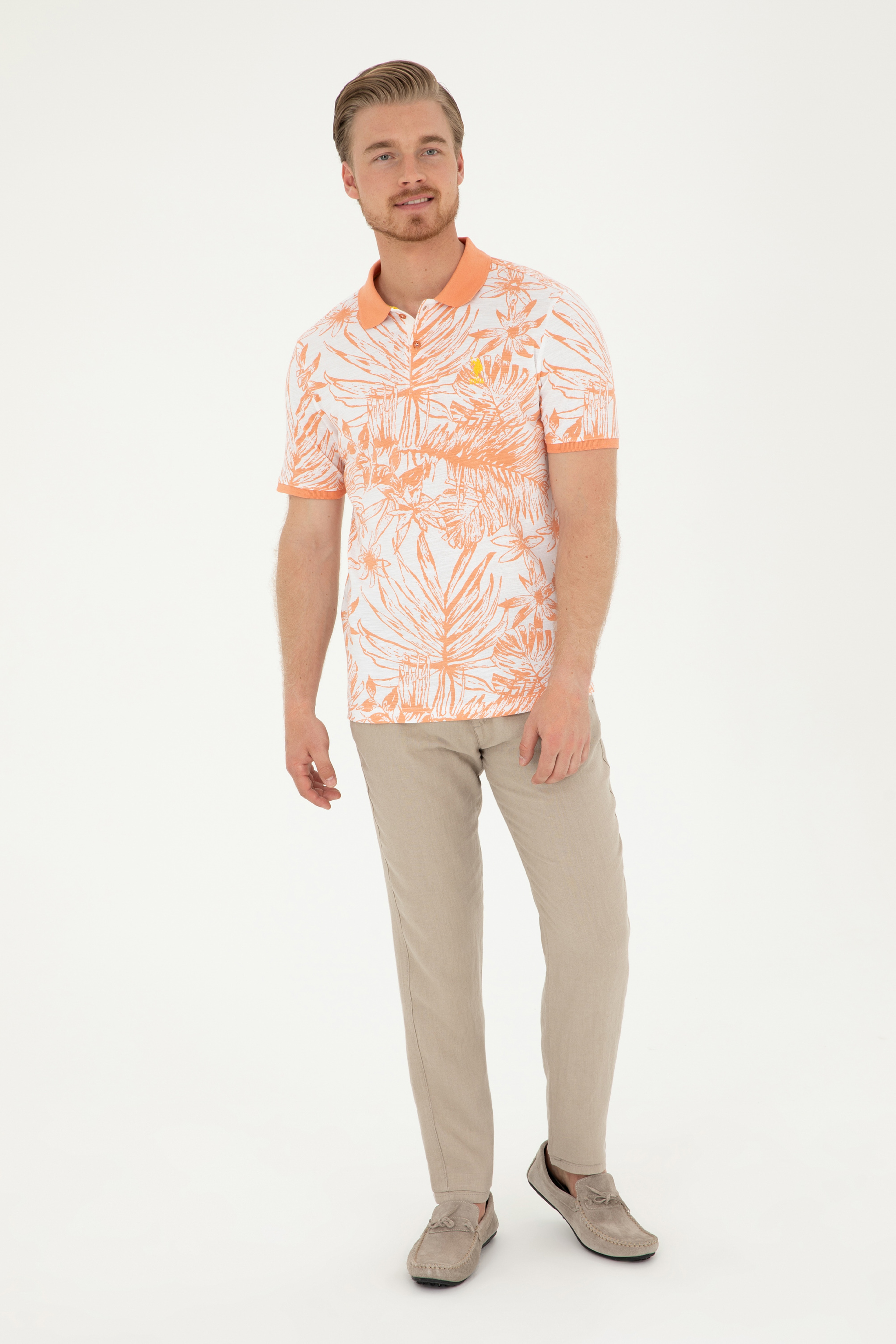 Erkek Regular Fit Polo Yaka Somon Tişört - Image 4